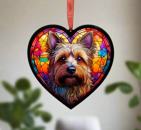 Cairn Terrier Stained Glass Effect Heart Suncatcher